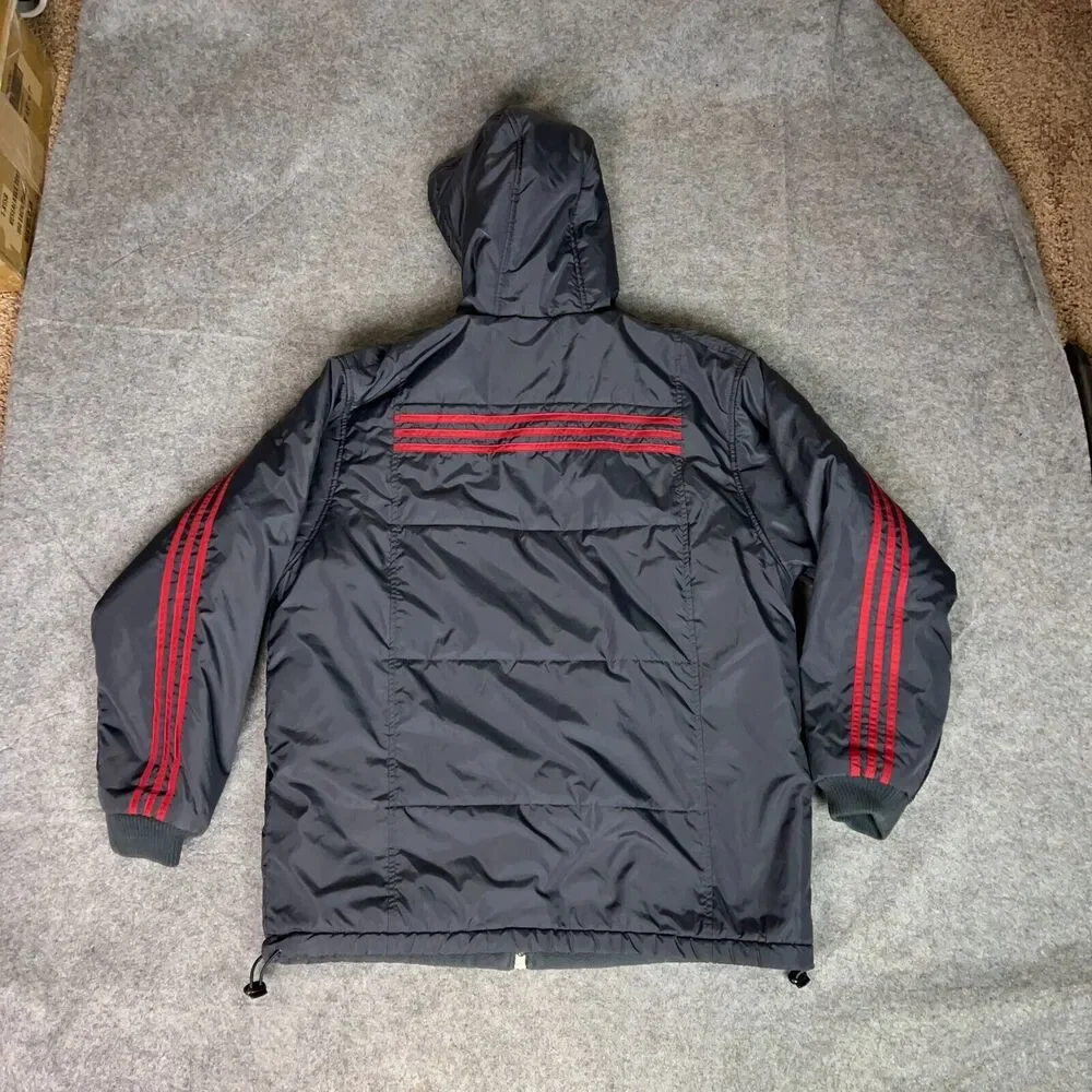 Vtg‎ Adidas Mens Jacket Medium Gray Red Puffer Warmup Sports Softshell Y2K Thick